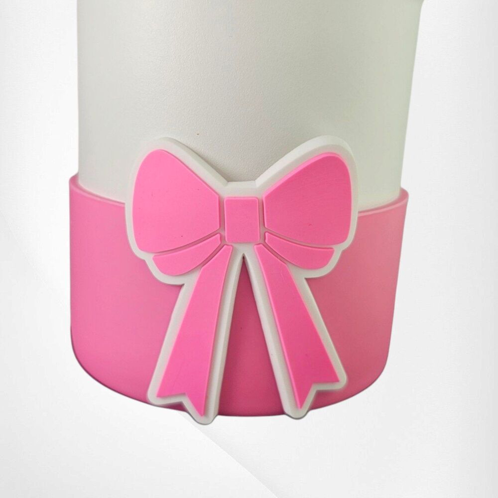Sizzling Pink Jumbo Bow Silicone Tumbler Boot. Fits 30oz-40oz Tumblers.
